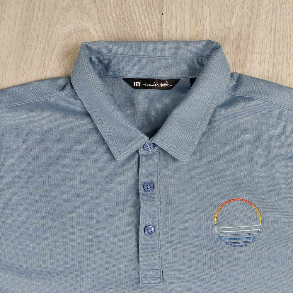 Travis Mathew Polo Shirt Mens XL Blue Golf Sunset Logo The Intentional Preppy - Picture 1 of 8